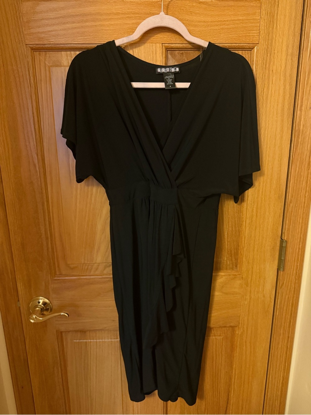 paper doll Black High-Low Draped V-Neck Dress